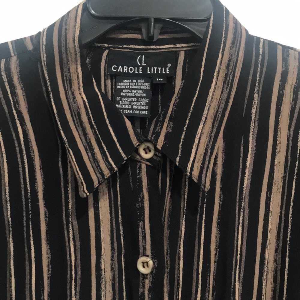 Carole Little size 14 100% rayon shirt Black and Tan